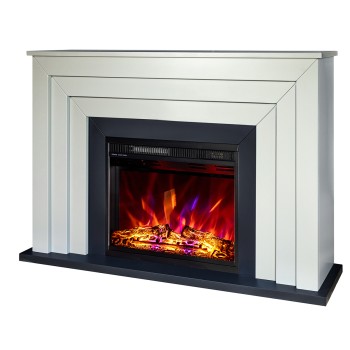 Semineu electric decorativ cu mobilier, Fabiano & Lorance, Gri , Flacara multicolora, Art Flame 1300 x 850 x 300