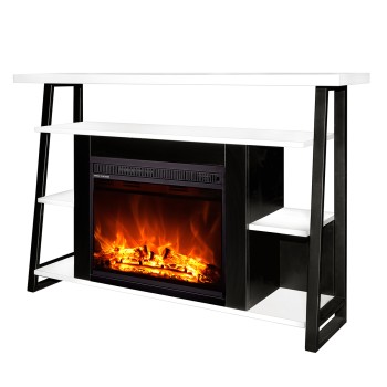 Semineu electric decorativ cu mobilier, Chivas & Lorance, Alb/negru, Flacara multicolora, Art Flame 1400 x 880 x 320