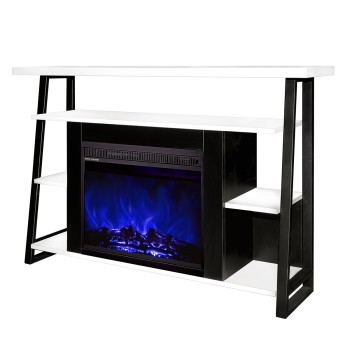 Semineu electric decorativ cu mobilier, Chivas & Lorance, Alb/negru, Flacara multicolora, Art Flame 1400 x 880 x 320
