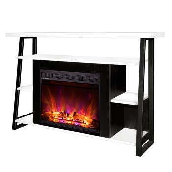 Semineu electric decorativ cu mobilier, Chivas & Lorance, Alb/negru, Flacara multicolora, Art Flame 1400 x 880 x 320