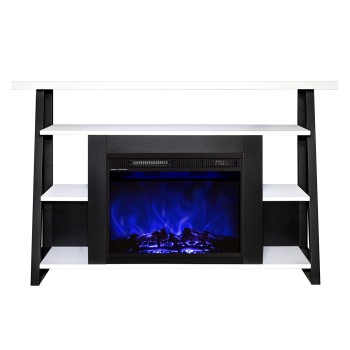 Semineu electric decorativ cu mobilier, Chivas & Lorance, Alb/negru, Flacara multicolora, Art Flame 1400 x 880 x 320