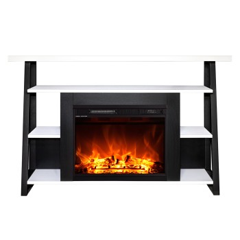 Semineu electric decorativ cu mobilier, Chivas & Lorance, Alb/negru, Flacara multicolora, Art Flame 1400 x 880 x 320