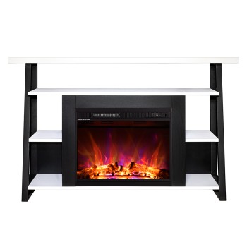 Semineu electric decorativ cu mobilier, Chivas & Lorance, Alb/negru, Flacara multicolora, Art Flame 1400 x 880 x 320