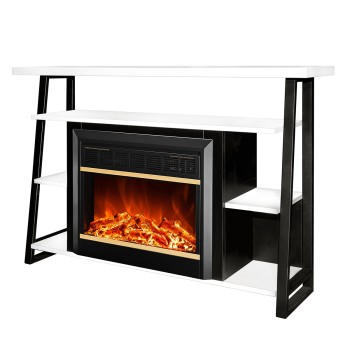 Semineu electric decorativ cu mobilier, Chivas & Mars, Alb/negru, Art Flame 1400 x 880 x 320