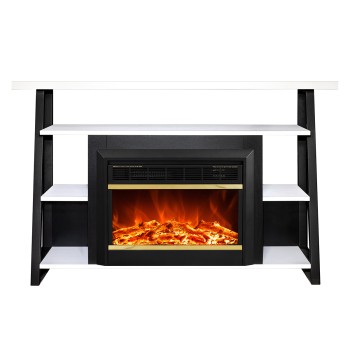 Semineu electric decorativ cu mobilier, Chivas & Mars, Alb/negru, Art Flame 1400 x 880 x 320