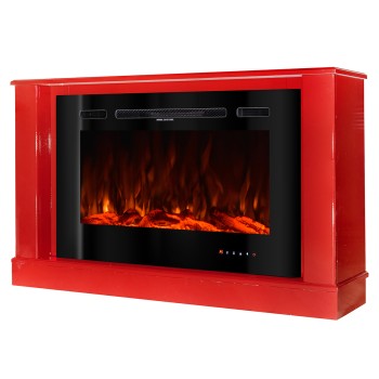 Semineu electric decorativ cu mobilier, Bernard mini & Adeli, Roșu, Flacara multicolora, Art Flame 1215 x 725 x 300