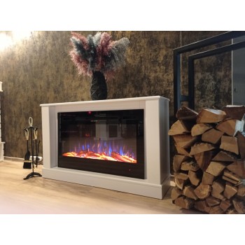 Semineu electric decorativ cu mobilier, Bernard mini & Adeli, Alb, Flacara multicolora, Art Flame 1215 x 725 x 300