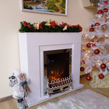 Semineu electric decorativ cu mobilier, Agnes & Galileo Silver, Alb, Art Flame 950 x 850 x 300