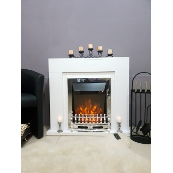 Semineu electric decorativ cu mobilier, Agnes & Galileo Silver, Alb, Art Flame 950 x 850 x 300