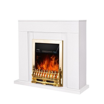 Semineu electric decorativ cu mobilier, Agnes & Galileo Gold, Alb, Art Flame 950 x 850 x 300