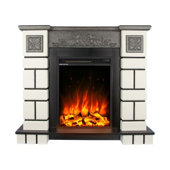 Semineu electric decorativ cu mobilier, Cascad & Miriam, Alb/Gri, Art Flame 1100 x 950 x 270