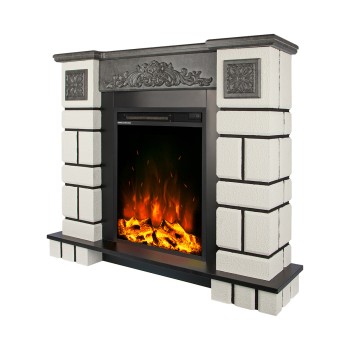 Semineu electric decorativ cu mobilier, Cascad & Miriam, Alb/Gri, Art Flame 1100 x 950 x 270