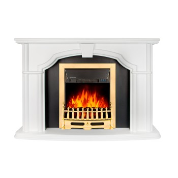 Semineu electric decorativ cu mobilier, Sherlock & Galileo Gold, Alb/Negru, Art Flame 1300 x 850 x 330