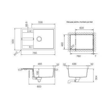 Chiuveta bucatarie Schock Ronda D-100XL Cristalite Vanilla 780 x 500 mm, reversibila, montare pe blat, bej deschis