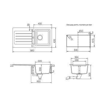 Chiuveta bucatarie Schock Typos D-100S Cristalite Vanilla 860 x 435 mm, reversibila, montare pe blat, bej deschis