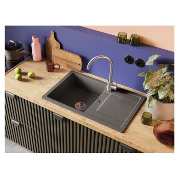 Chiuveta bucatarie Schock Lima D-100S Cristalite Nero 780 x 500 mm, compozit granit, reversibila, montare pe blat, negru