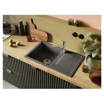 Chiuveta bucatarie Schock Lima D-100S Cristalite Nero 780 x 500 mm, compozit granit, reversibila, montare pe blat, negru