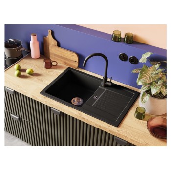 Chiuveta bucatarie Schock Lima D-100S Cristalite Nero 780 x 500 mm, compozit granit, reversibila, montare pe blat, negru