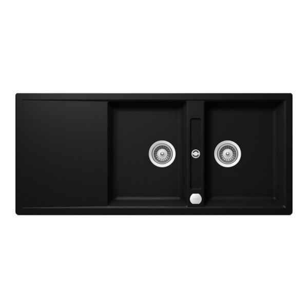 Chiuveta bucatarie Schock Mono D-200 Cristadur Puro 1160 x 510 mm cu sifon, reversibila, montare pe blat, negru intens