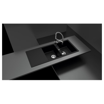 Chiuveta bucatarie Schock Mono D-200 Cristadur Puro 1160 x 510 mm cu sifon, reversibila, montare pe blat, negru intens