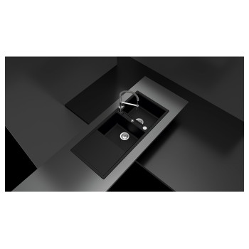 Chiuveta bucatarie Schock Mono D-200 Cristadur Puro 1160 x 510 mm cu sifon, reversibila, montare pe blat, negru intens