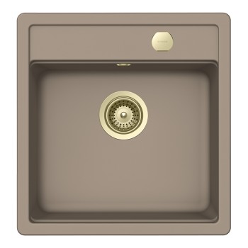 Chiuveta bucatarie Schock Mono N-100S 490 x 510 mm Cristadur Twilight, gri taupe cu parti vizibile White Gold