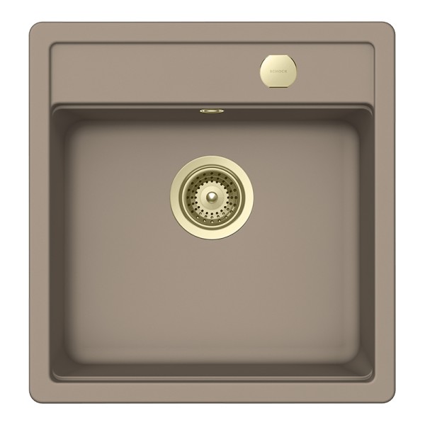 Chiuveta bucatarie Schock Mono N-100S 490 x 510 mm Cristadur Twilight, gri taupe cu parti vizibile White Gold