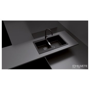 Chiuveta bucatarie Schock Primus N-200 Cristalite Nero 860 x 500 mm, compozit granit, reversibila, montare pe blat, negru