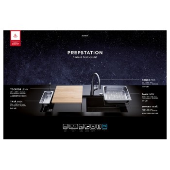 Chiuveta bucatarie Schock Prepstation D-150 Cristadur Green Line Night 1140 x 460 mm, reversibila, pe/sub blat, negru profund