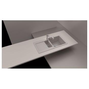 Chiuveta bucatarie Schock Typos D-150S Cristalite Vanilla 860 x 435 mm, reversibila, montare pe blat, bej deschis