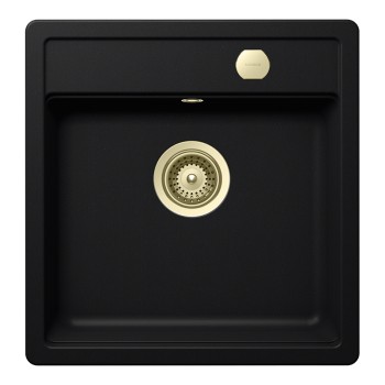 Chiuveta bucatarie Schock Mono N-100S 490 x 510 mm Cristadur Puro, negru intens cu parti vizibile White Gold