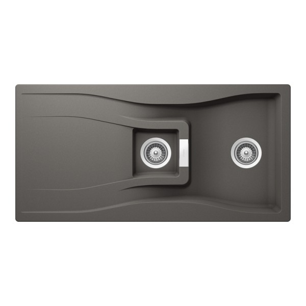 Chiuveta bucatarie Schock Waterfall D-150 Cristadur Silverstone 1000 x 500 mm, reversibila, montare pe blat, gri inchis