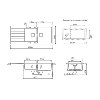 Chiuveta bucatarie Schock Signus D-200 Cristadur Polaris 1160 x 500 mm, compozit granit, reversibila, montare pe blat, alb polar