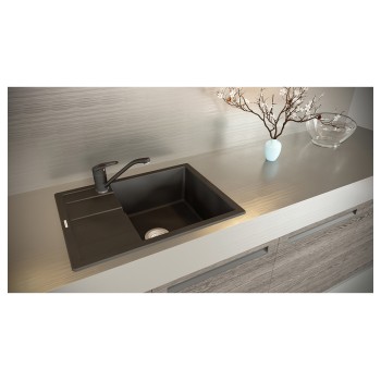 Chiuveta bucatarie Schock Ronda D-100L Cristalite Vanilla 650 x 500 mm, reversibila, montare pe blat, bej deschis