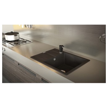 Chiuveta bucatarie Schock Ronda D-100L Cristalite Vanilla 650 x 500 mm, reversibila, montare pe blat, bej deschis