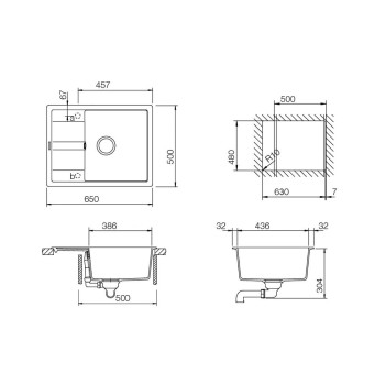 Chiuveta bucatarie Schock Ronda D-100L Cristalite Vanilla 650 x 500 mm, reversibila, montare pe blat, bej deschis