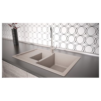 Chiuveta bucatarie Schock Manhattan D-150S Cristalite Vanilla 780 x 500 mm, reversibila, montare pe blat, bej deschis