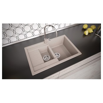 Chiuveta bucatarie Schock Manhattan D-150S Cristalite Vanilla 780 x 500 mm, reversibila, montare pe blat, bej deschis