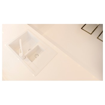 Chiuveta bucatarie Schock Manhattan D-150S Cristalite Vanilla 780 x 500 mm, reversibila, montare pe blat, bej deschis