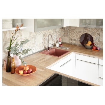 Chiuveta bucatarie Schock Nemo N-100S Cristalite Vanilla 490 x 510 mm, compozit granit, montare pe blat, bej deschis