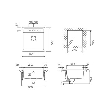 Chiuveta bucatarie Schock Nemo N-100S Cristalite Vanilla 490 x 510 mm, compozit granit, montare pe blat, bej deschis