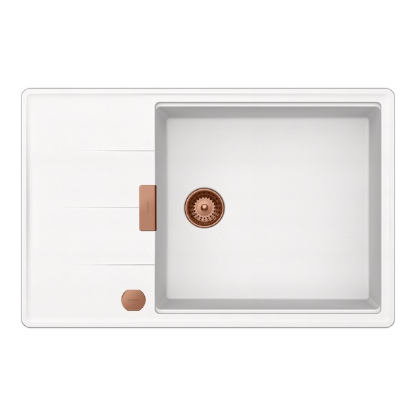 Chiuveta bucatarie Schock Tia D-100LS 780 x 500 mm Cristadur Polaris, alb polar cu parti vizibile Cupru