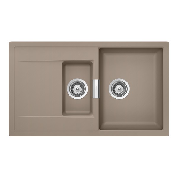Chiuveta bucatarie Schock Mono D-150 Cristadur Green Line Twilight 860 x 510 mm, reversibila, montare pe blat, gri taupe