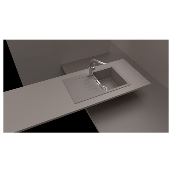 Chiuveta bucatarie Schock Signus D-100 Cristadur Polaris 860 x 500 mm, compozit granit, reversibila, montare pe blat, alb polar