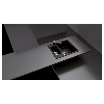 Chiuveta bucatarie Schock Manhattan N-150 Cristalite Vanilla 610 x 510 mm, reversibila, montare pe blat, bej deschis