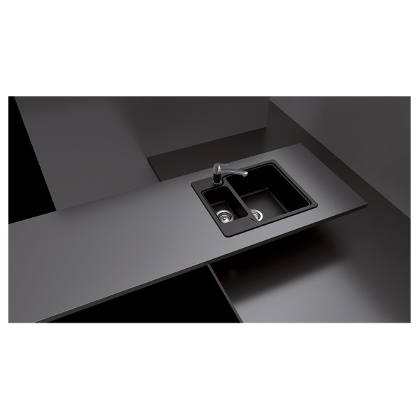 Chiuveta bucatarie Schock Manhattan N-150 Cristalite Vanilla 610 x 510 mm, reversibila, montare pe blat, bej deschis