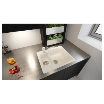 Chiuveta bucatarie Schock Manhattan N-150 Cristalite Vanilla 610 x 510 mm, reversibila, montare pe blat, bej deschis