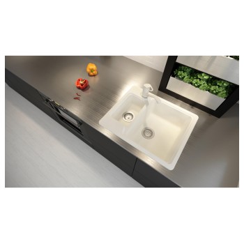 Chiuveta bucatarie Schock Manhattan N-150 Cristalite Vanilla 610 x 510 mm, reversibila, montare pe blat, bej deschis