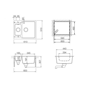 Chiuveta bucatarie Schock Manhattan N-150 Cristalite Vanilla 610 x 510 mm, reversibila, montare pe blat, bej deschis