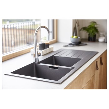 Chiuveta bucatarie Schock Signus D-200 Cristadur Puro 1160 x 500 mm, compozit granit, reversibila, montare pe blat, negru intens